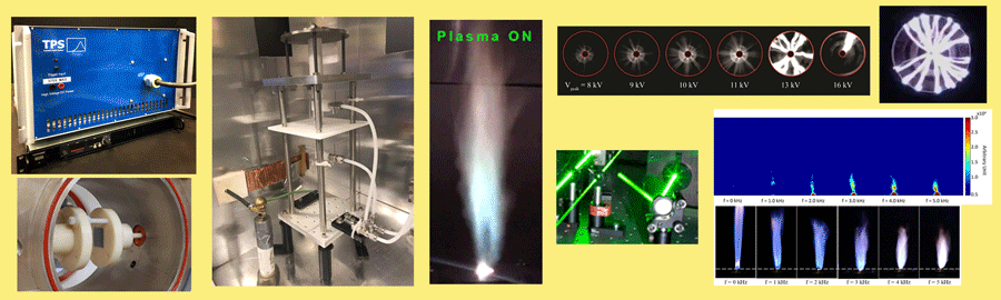 This image shows Plasma-Assisted Combustion in a Jet Flame. Low-temperature plasma will stabilize the flame through kinetic and transport enhancement pathways. 